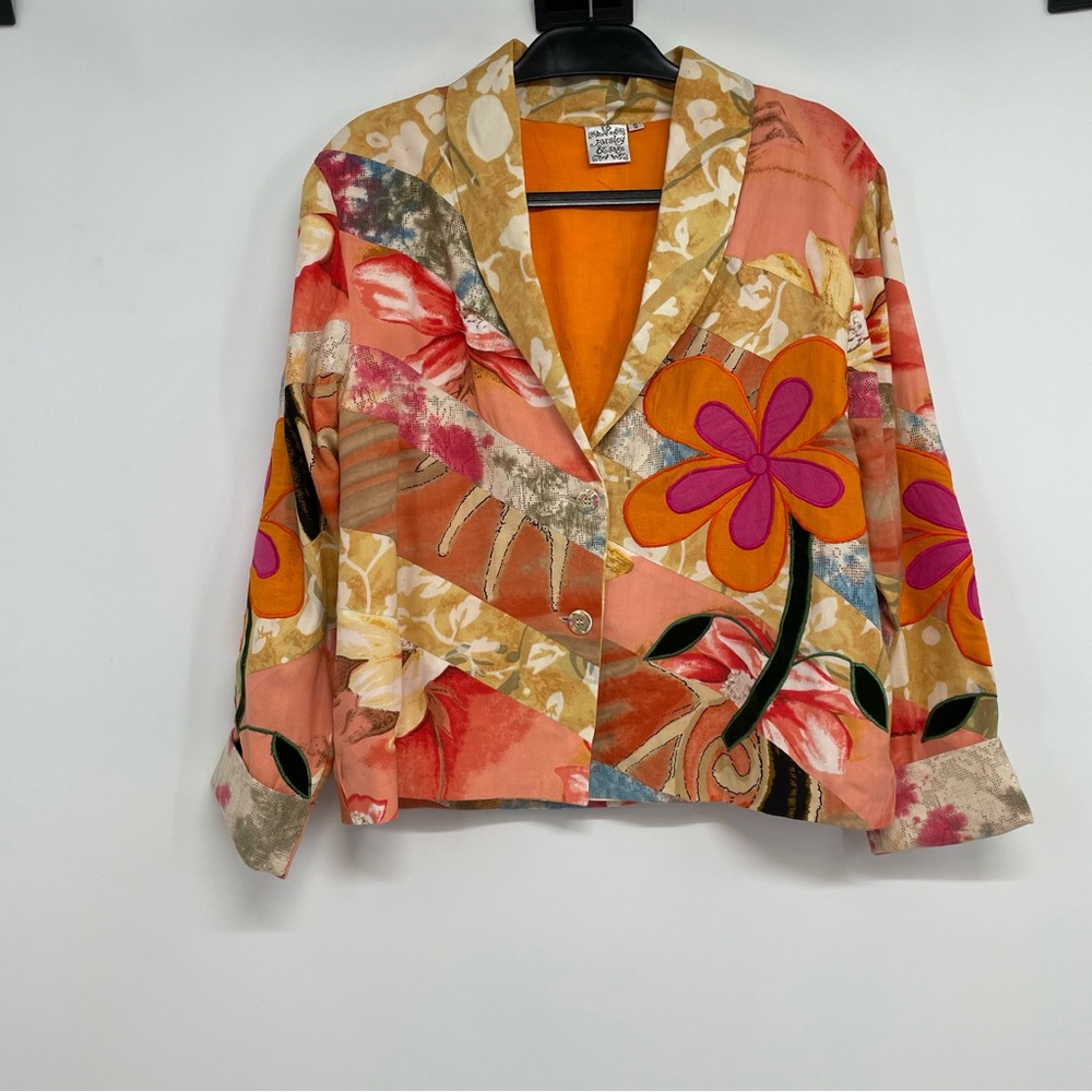 Parsley & Sage Black Embroidered Floral Colorful Buttoned Jacket Blazer  Size S